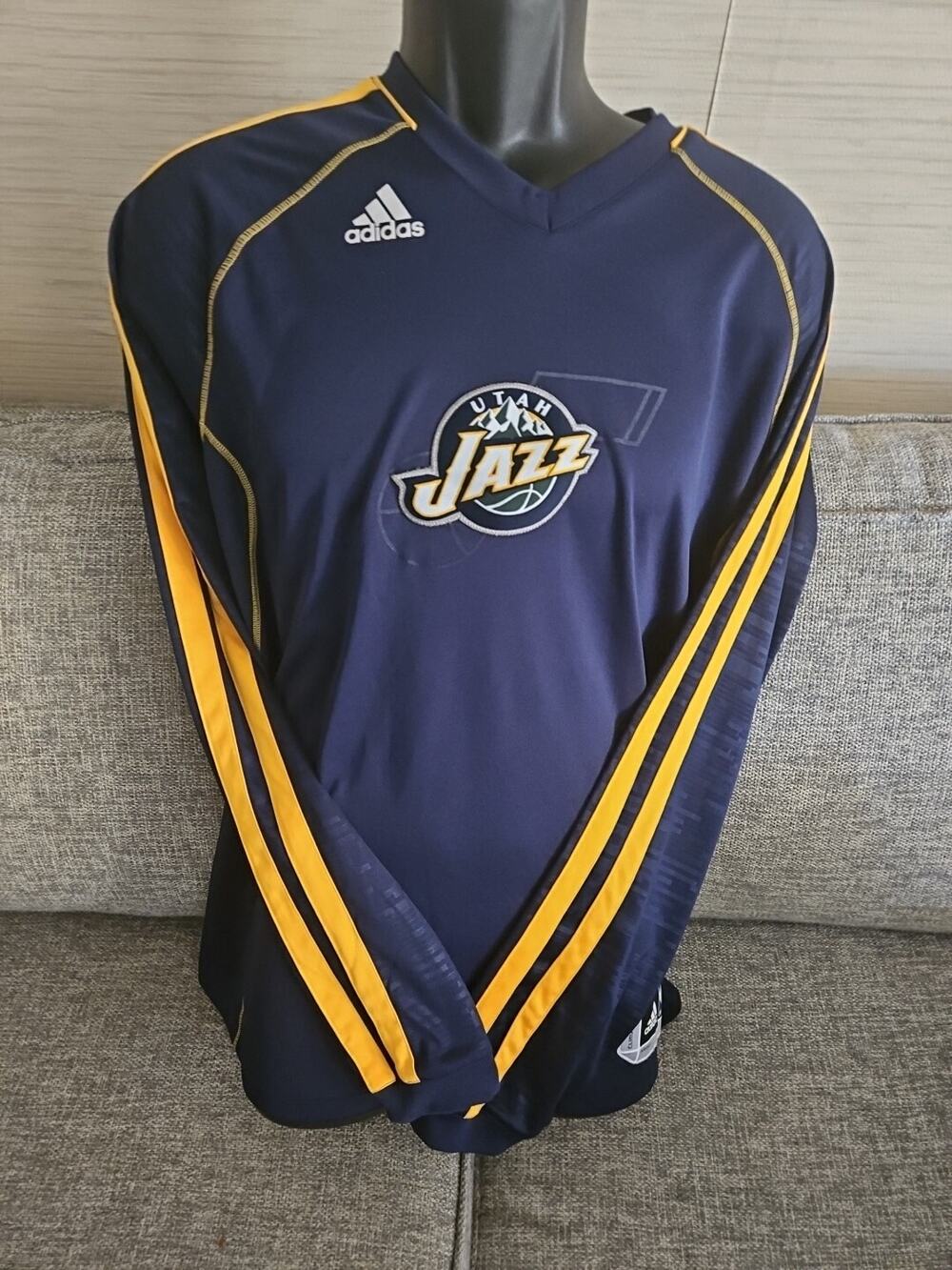 UTAH JAZZ Warm Up Shirt Men's M Navy Long Sleeve ClimaCool Player ID ADIDAS NBA